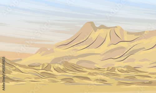Desert with sand dunes. Realistic vector landscape