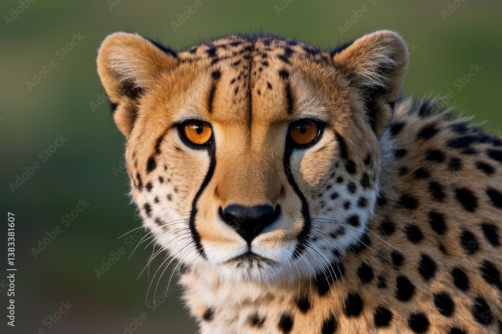 Cheetah Head with Intense Stare Against Blurred Background Cheetah Head with Intense Stare Against Blurred Background