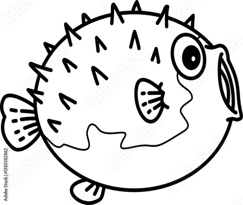 Hand drawn puffer fish cartoon doodle outline