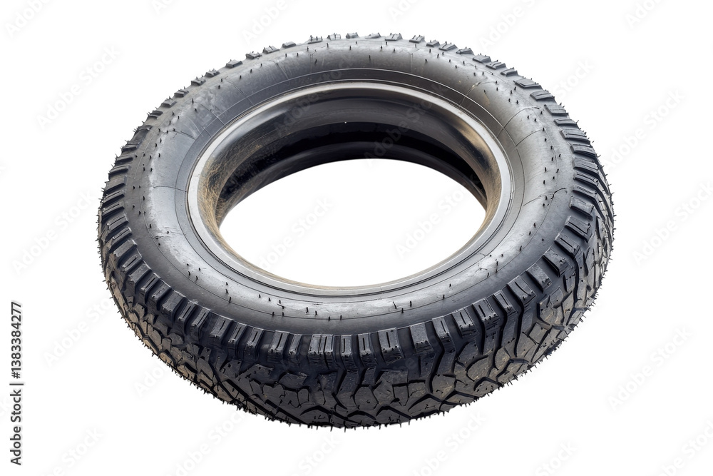 Obraz premium A close-up of a new rubber tire showcasing its detailed tread pattern and sleek design