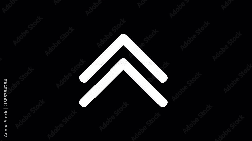 Icon chevron double up is distorted. Glitch. Noise, chromatic aberration, geometric distortion. Transparent background, looped. In-Out looped. Alpha BW at the end Icon chevron double up is distorted. Glitch. Noise, chromatic aberration, geometric distortion. Transparent background, looped. In-Out looped. Alpha BW at the end