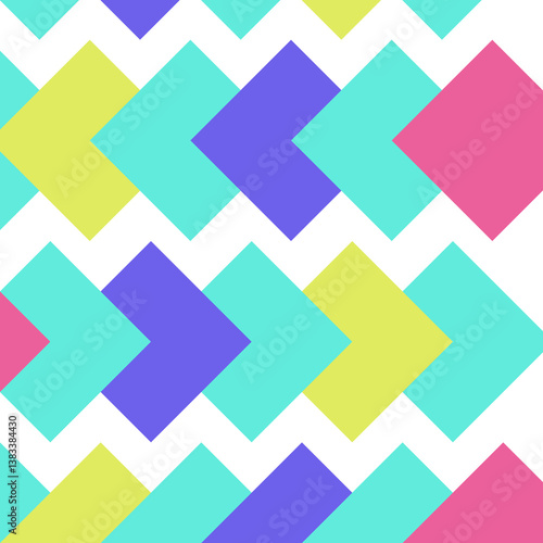 Beautiful of Colorful of Rhombus Shape Pink, White, Blue and Green, Repeated, Abstract, Illustrator Pattern Wallpaper. Image for Printing on Paper, Wallpaper or Background, Covers, Fabrics