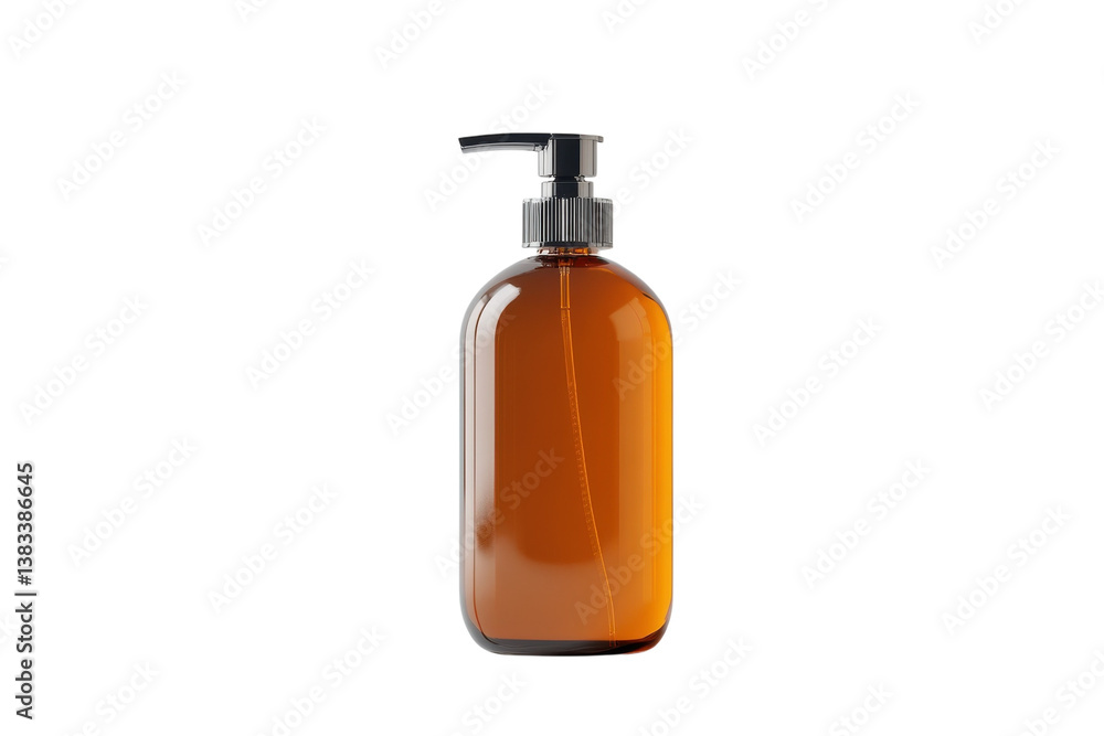 Elegant amber bottle with pump on a minimalistic background showcasing modern design aesthetics Elegant amber bottle with pump on a minimalistic background showcasing modern design aesthetics