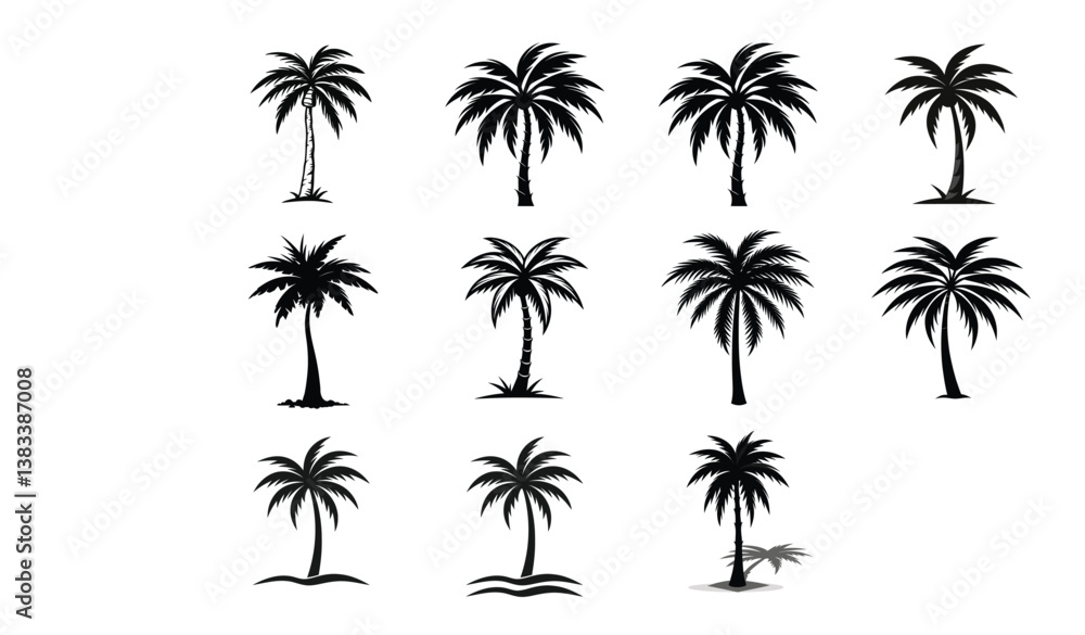 palm tree silhouettes set on a white background palm tree silhouettes set on a white background