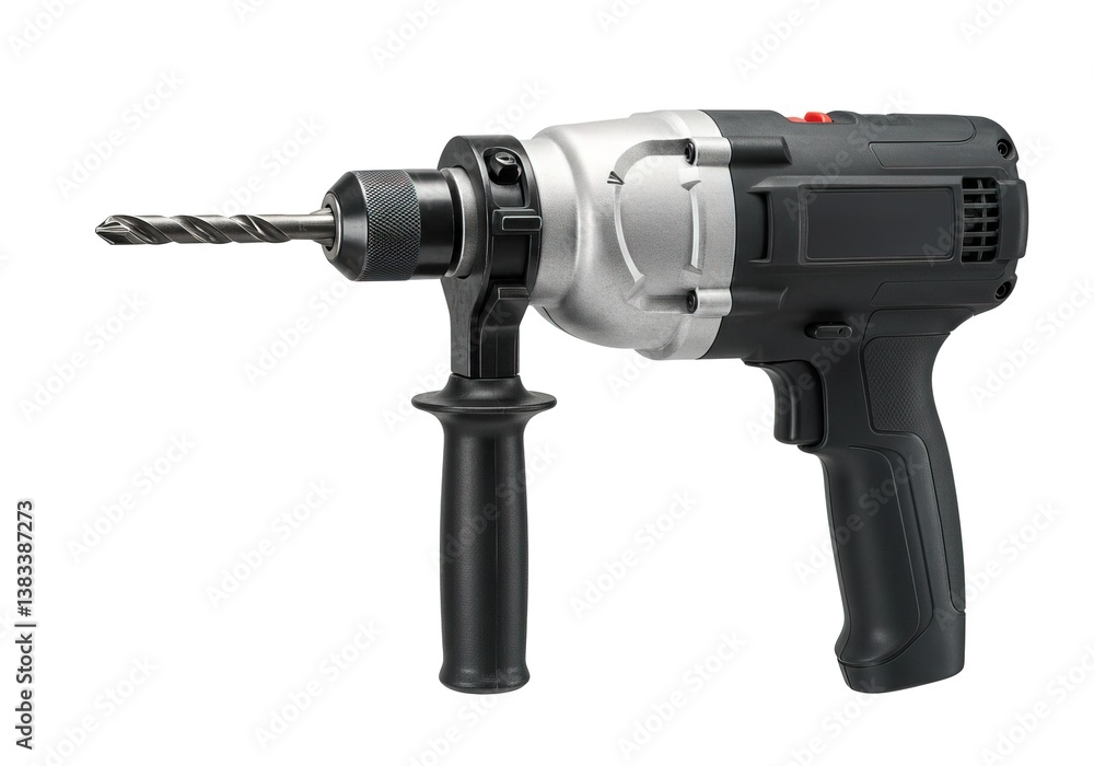 A blue power drill with a black handle isolated on white Ai generated. A blue power drill with a black handle isolated on white Ai generated.