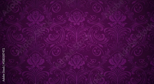 Dark Purple Damask Pattern Background Texture AI Generated