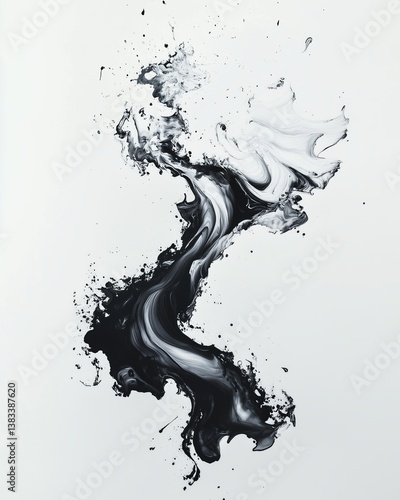 Artistic black ink splash on white paper texture with abstract expression	