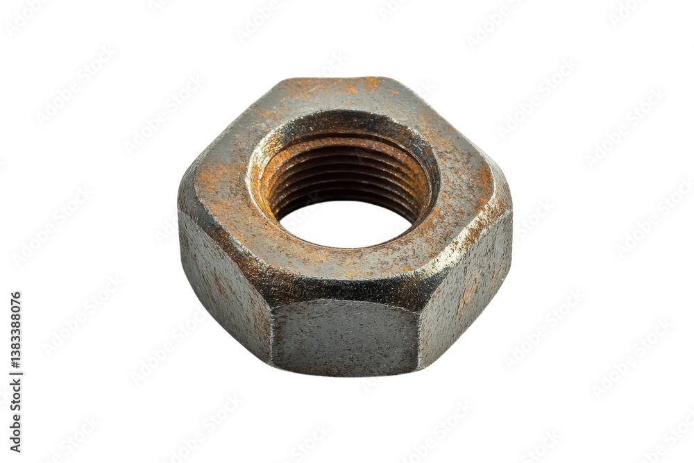 Rusty metal nut resting on a clean surface captures industrial charm and tactile texture Rusty metal nut resting on a clean surface captures industrial charm and tactile texture