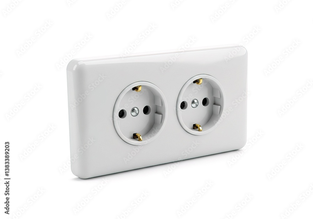 A white wall socket with two outlets AI generated. A white wall socket with two outlets AI generated.