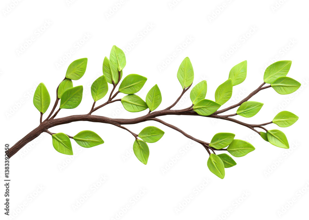 Fototapeta premium Illustration of a branch with green leaves on a transparent background. Concept of nature, spring, and growth.