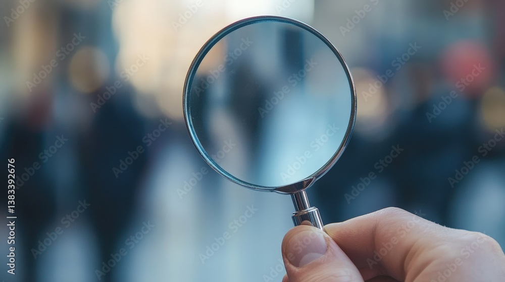 Hand Holding Magnifying Glass Examining Surface, Close-Up Focus on Detailed Inspection and Investigation, Selective Focus. Hand Holding Magnifying Glass Examining Surface, Close-Up Focus on Detailed Inspection and Investigation, Selective Focus.