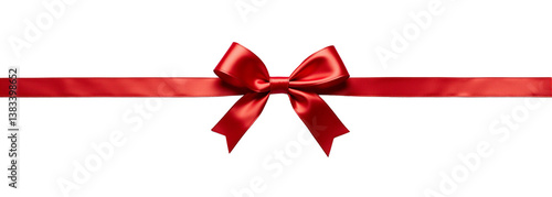 Close-up of a red ribbon with a large bow tied in the center  - Transparent background