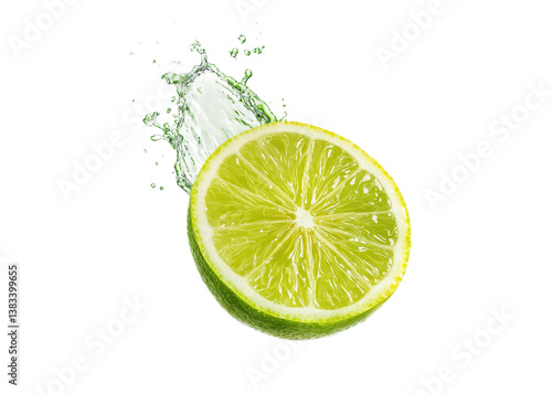 Fresh lime slice with water splash on transparent background. Concept of freshness, citrus, and healthy eating. © Sariyono