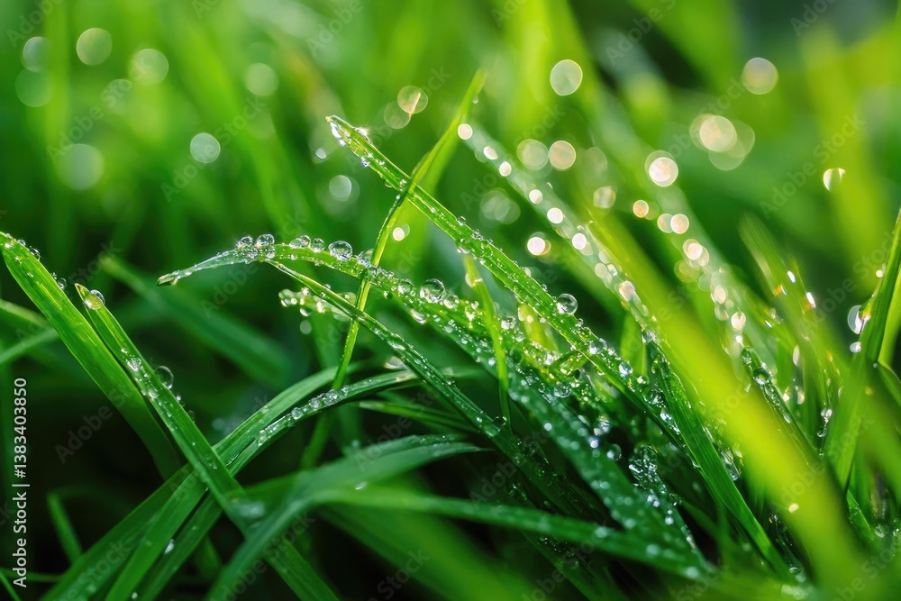 Naklejka premium Grass tuft with sparkling dewdrops.