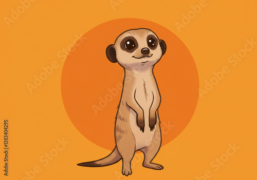 Cute Cartoon Meerkat in Pixel Art Style on Orange Background
