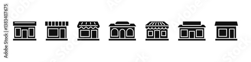 Shop building icon set. Store symbol. Supermarket build. Vector.