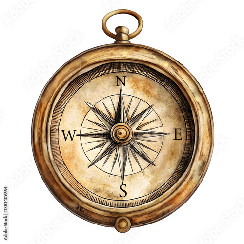 Vintage Transparent Brass Compass with Intricate Compass Rose for Navigation and Exploration