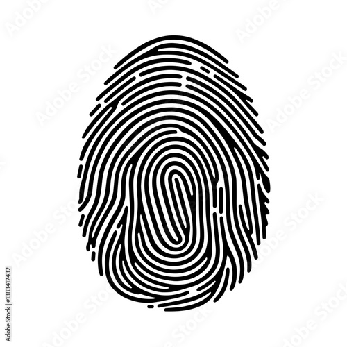 Fingerprint scan in a minimalistic black-and-white line art style with clean geometric shapes