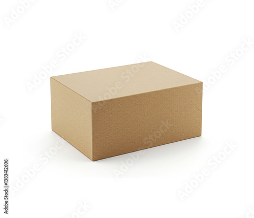 Minimalist brown cardboard box isolated on white background.