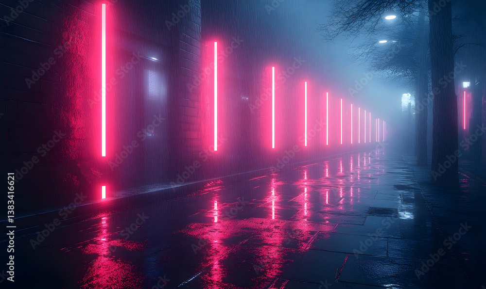 Neon alley misty night Neon alley misty night
