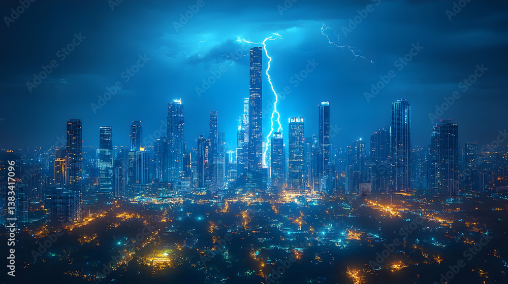 custom made wallpaper toronto digitalNight Cityscape with Lightning Storm