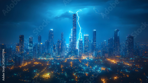 Wallpaper Mural Night Cityscape with Lightning Storm Torontodigital.ca