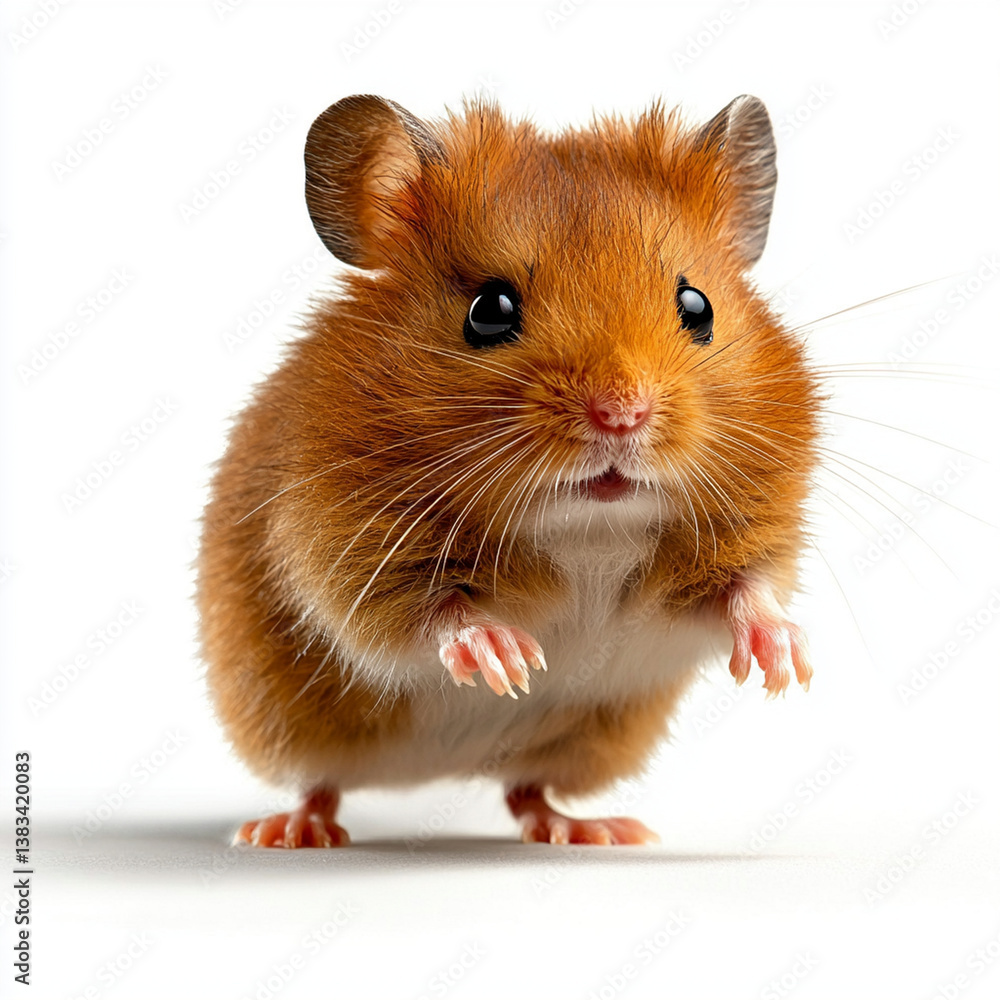 cute hamster with fluffy orange fur stands on white background, showcasing its curious expression and tiny paws. This adorable pet is perfect for animal lovers cute hamster with fluffy orange fur stands on white background, showcasing its curious expression and tiny paws. This adorable pet is perfect for animal lovers