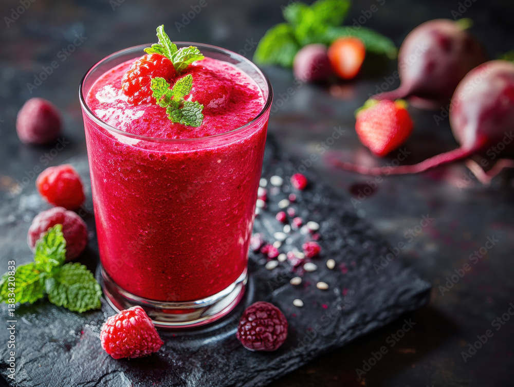 Refreshing berry smoothie served with fresh mint leaves Refreshing berry smoothie served with fresh mint leaves