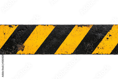 A weathered yellow and black striped hazard tape, indicating caution or danger in a construction or safety context.