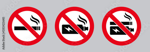 No Smoking or Vaping Symbols Vector Set, Smoking Prohibited Sign