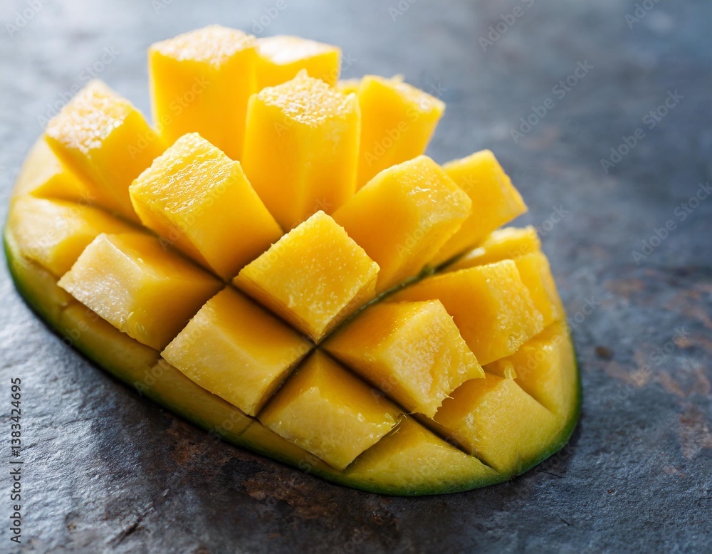 Ripe Mango Slice Cut Out Neatly Against Nothing for a Focus on Juicy Flesh Ripe Mango Slice Cut Out Neatly Against Nothing for a Focus on Juicy Flesh