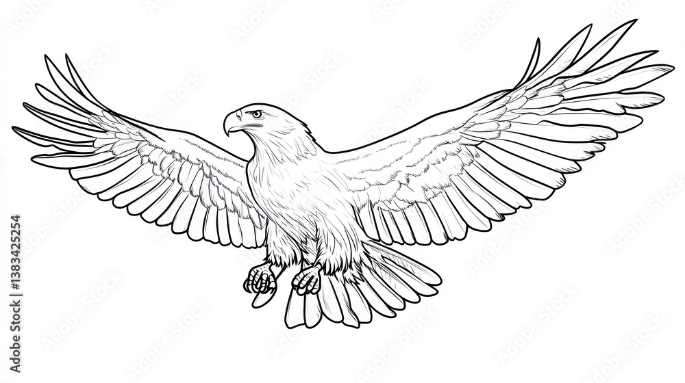 Fototapeta premium Flying eagle, line art, nature, illustration, art