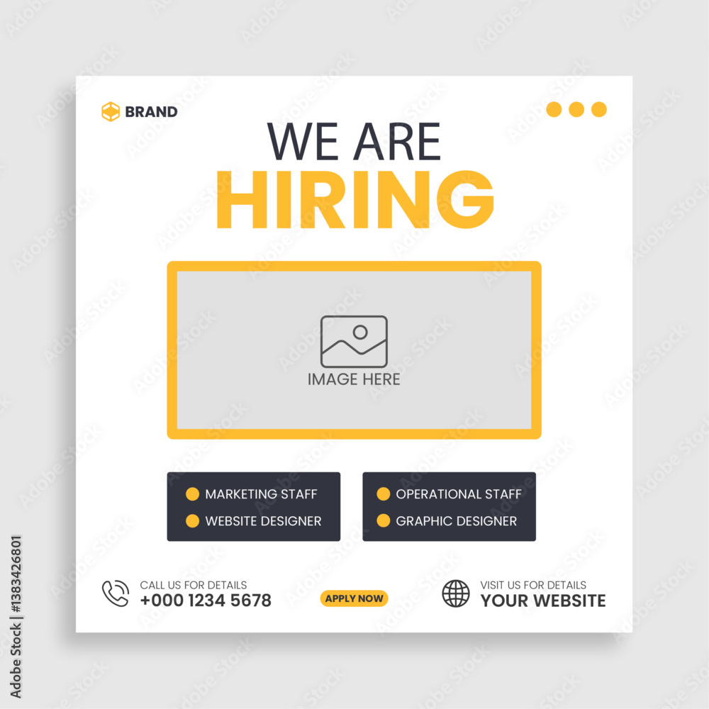 Fototapeta premium We are hiring job vacancy square web banner design. 