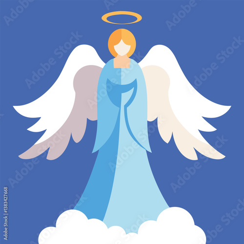 An ethereal angel with flowing robes and a glowing halo, surrounded by heavenly clouds Annunciation, religion, bible, christianity concept.