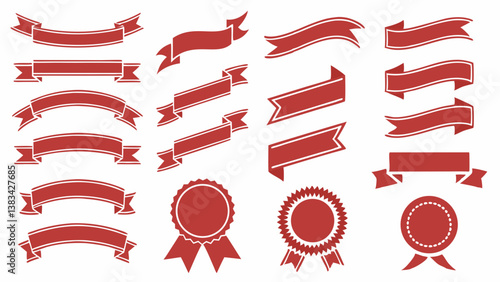 Red Ribbon and Badge Set 20 Vector Illustrations for Design Projects