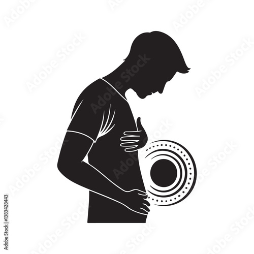 Pictogram hand on stomach ache icon silhouette vector illustration design on white background