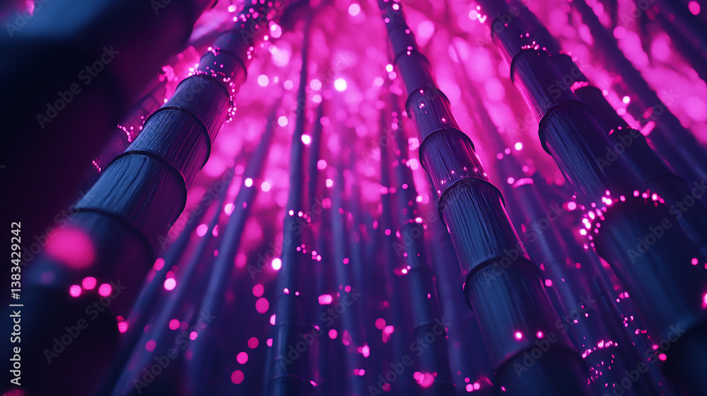 Obraz premium High-Tech Bamboo Grove Glowing LED Trails Ultra HD