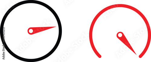 Speedometer icons in black and red. Representing progress or speed.