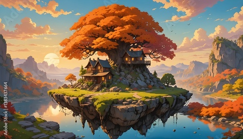  Land of paradise , beautiful vibrant trees and fantasy island