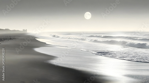 Ocean Waves Crash on Shore Under Moon