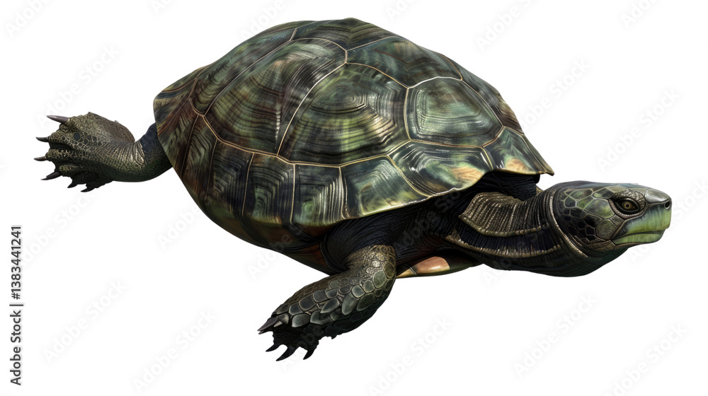 Obraz premium Ancient Turtle: A detailed image of an ancient turtle showcasing its patterned shell, reptilian features, and aquatic adaptation, perfect for educational projects and wildlife resources.