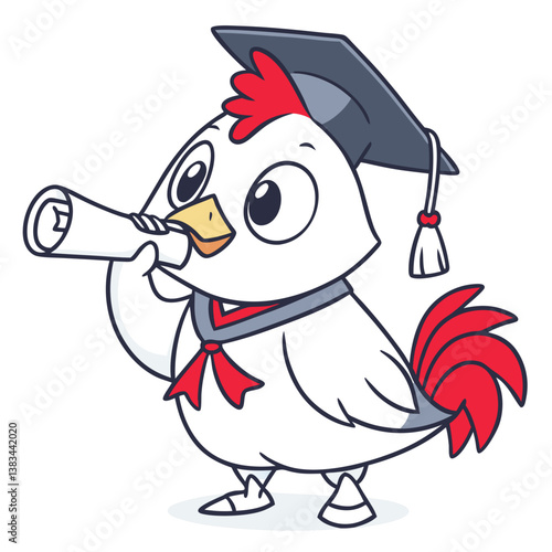 cute chicken graduation style in white background