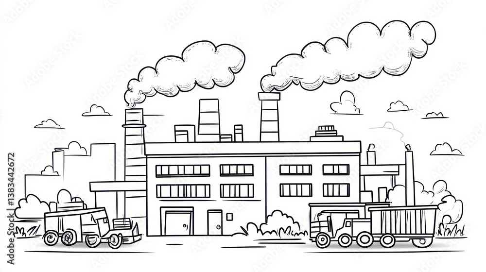 Naklejka premium Factory Illustration Pollution Industrial Landscape Stock