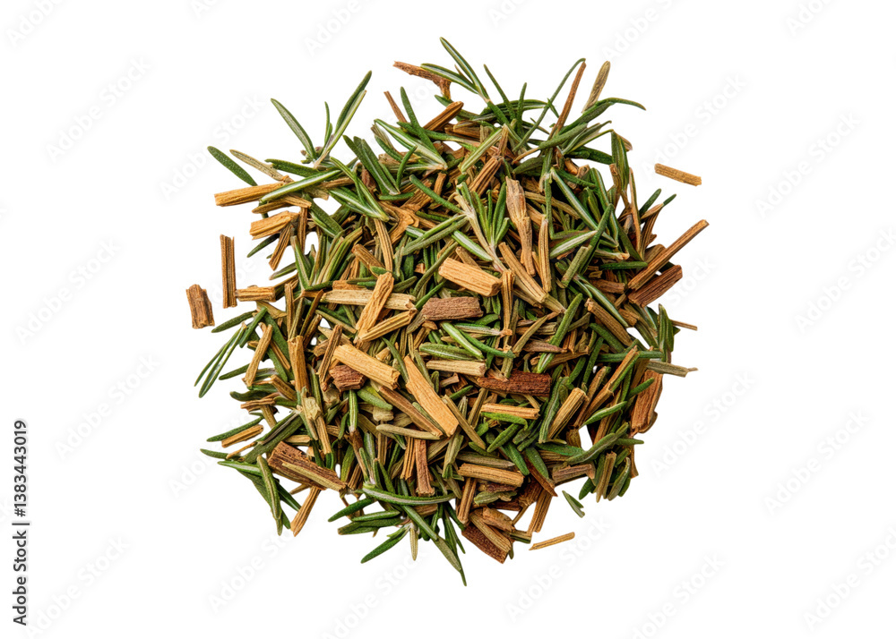 Overhead shot of Palo Santo wood and rosemary needles. Concept of aromatherapy, wellness, and natural medicine.