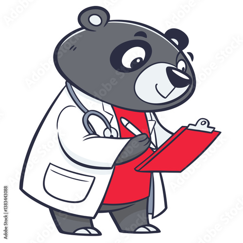 cute bear wear doctor costume style in white background