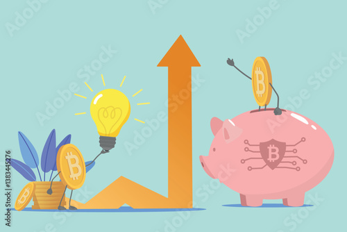 Bitcoin rate, digital currency growth chart. Electronic cash, cryptocurrency vector icon, crypto wallet, blockchain