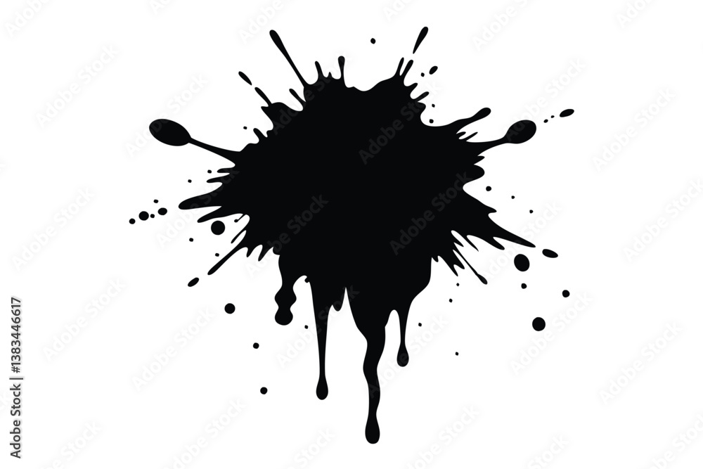 Splatter Burst with Drips, Black Ink Blob Splatter Burst with Drips, Black Ink Blob