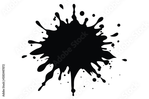 Ink Splash Isolated, Blob Silhouette with Splatters