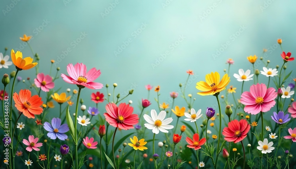 Delicate wildflowers forming a continuous design , textile, spring, delicate Delicate wildflowers forming a continuous design , textile, spring, delicate