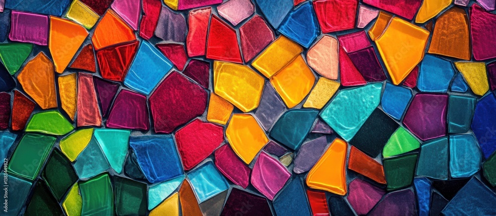 Vibrant mosaic of multicolored glass pieces Vibrant mosaic of multicolored glass pieces